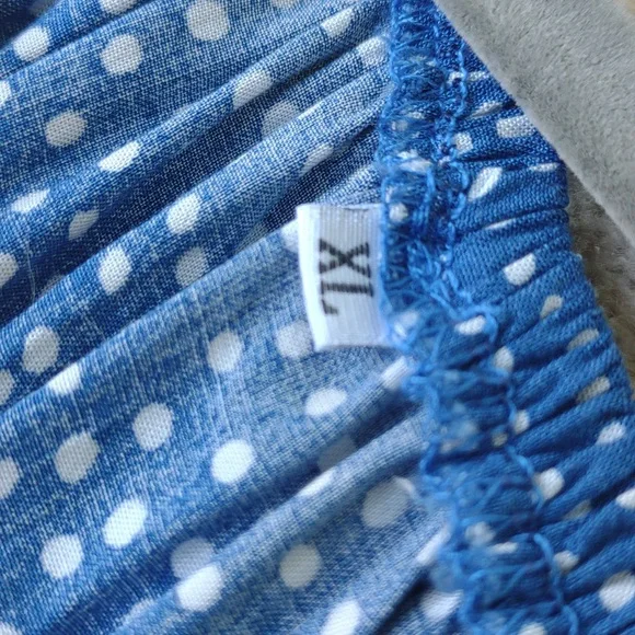 Blue Polka-Dot Tiered Peasant Dress L - Picture 5 of 8